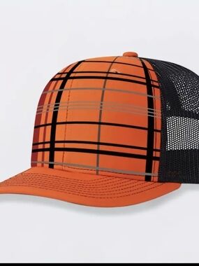 Men's Orange Plaid Trucker Hat - Unbranded